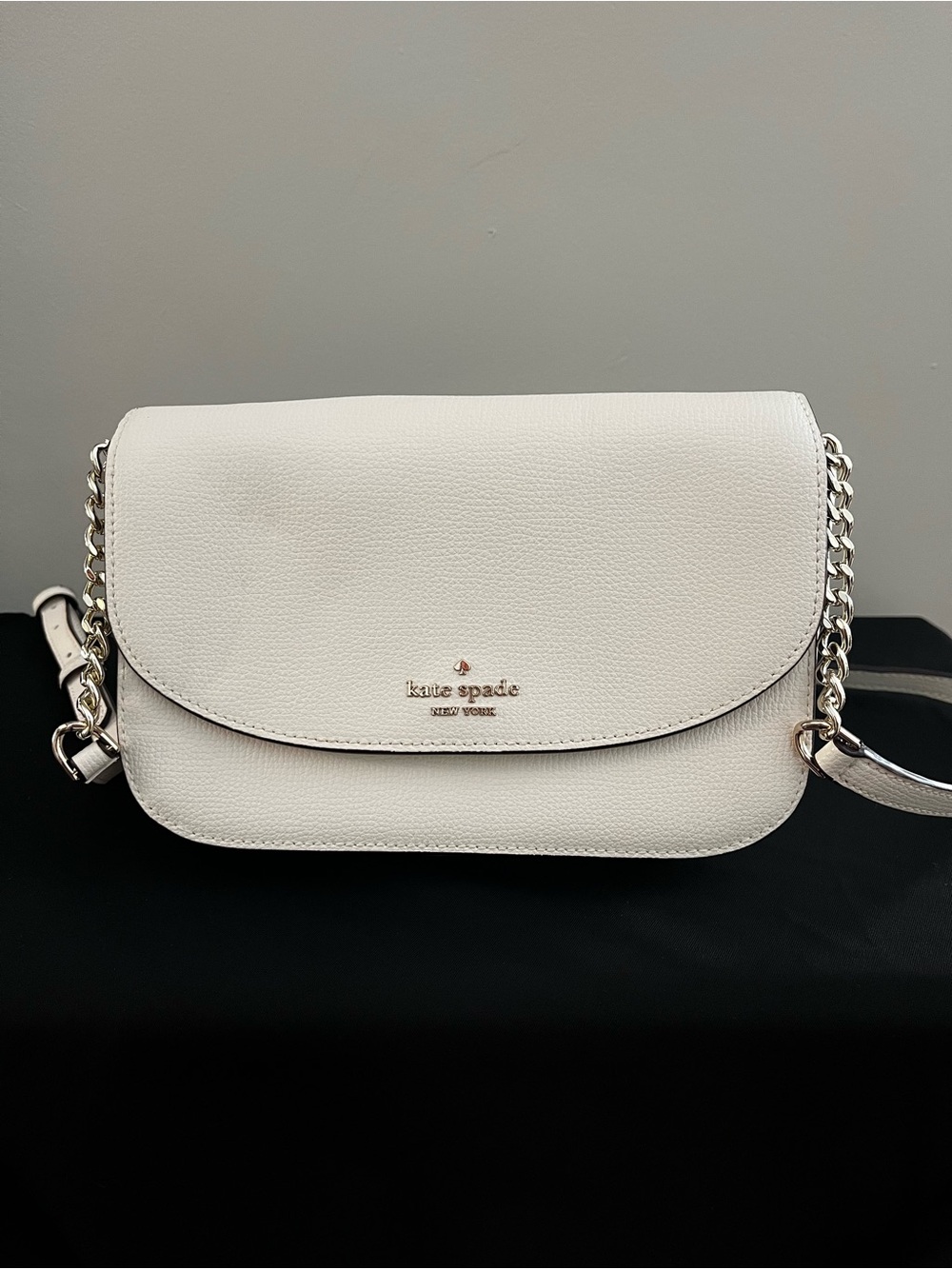 kate spade Cream Pebbled Leather Crossbody with Chain Strap